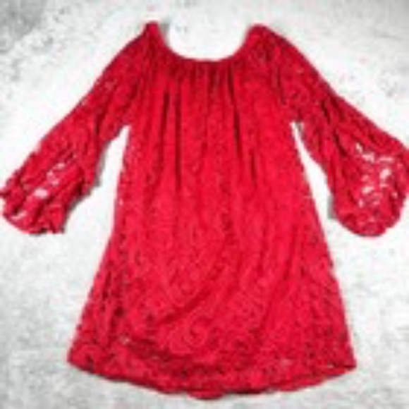 Lildy Womens XL Red Lace Off Shoulder Tunic Top Boho Romantic Holiday Party NWT - Picture 5 of 11